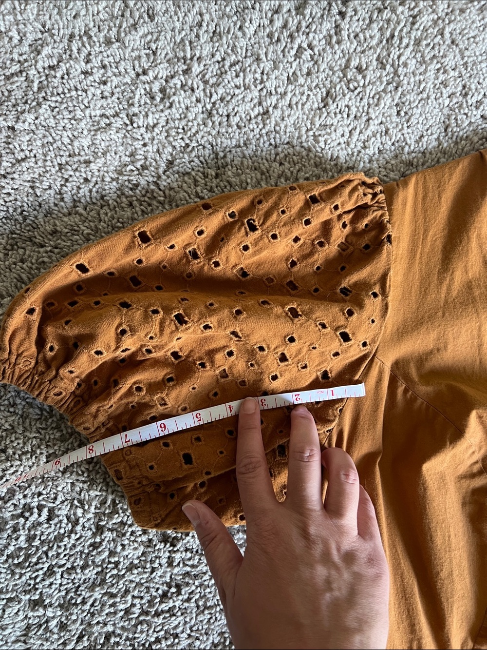 Ava & Viv Burnt Orange V-Neck Eyelet Puff Sleeve Midi Dress - Picture 3 of 5
